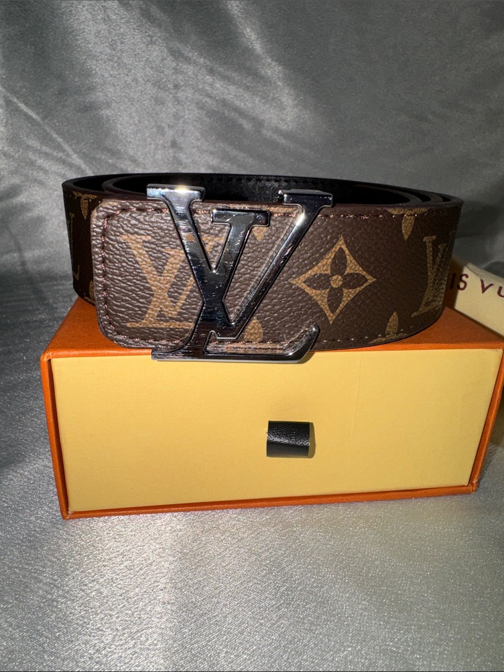 New!🔥Louis Vuitton Brown Monogram Canvas Belt with Silver LV Buckle!🔥